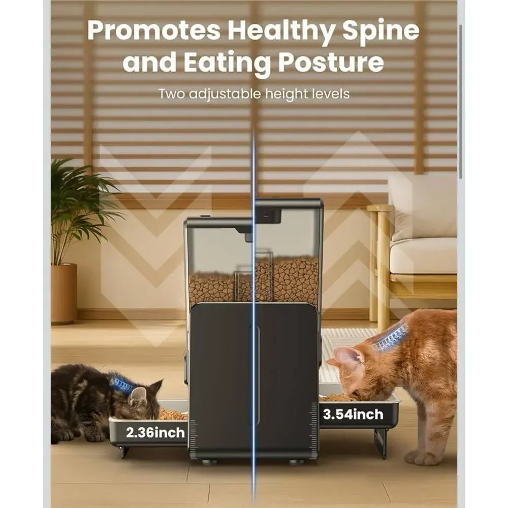 Automatic Cat Feeder for 2 Cats, 5L/20 Cups, Adjustable Height - Timed Feeding